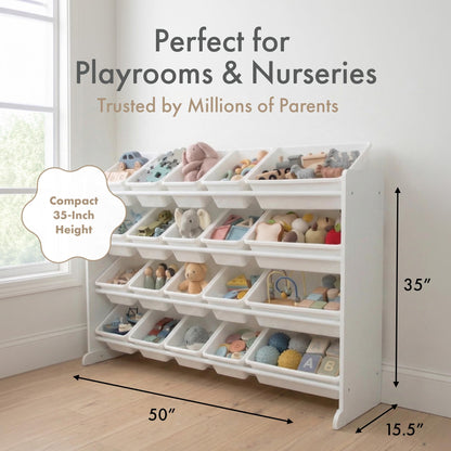 Humble Crew Toy Storage Organizer with 20 Removable Storage Bins for Kids Playroom, 4-Tier Toddler Toy Organization and Storage, Natural/White