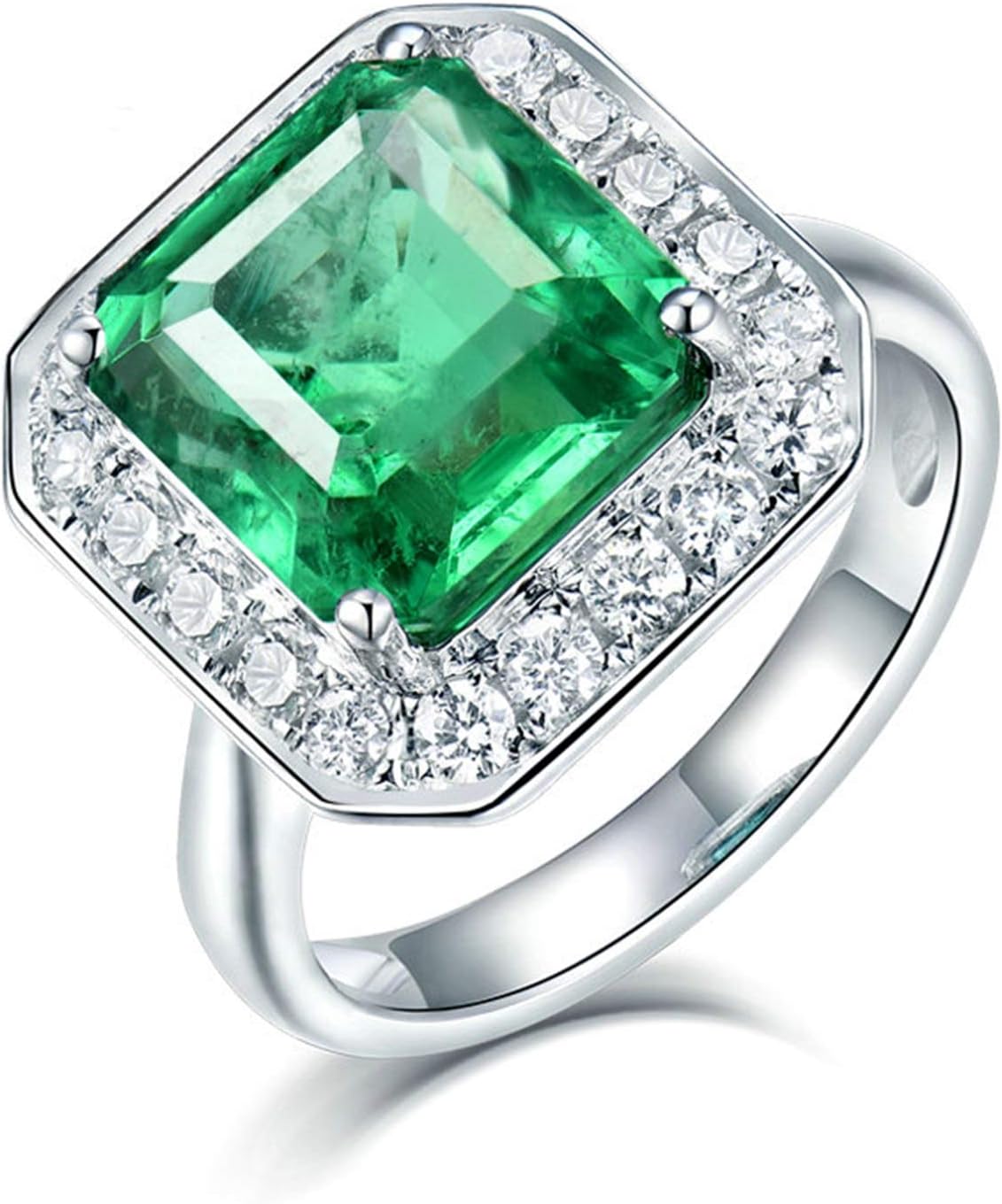 Wedding Rings for Womens, White Gold Ring Womens 2 ct Emerald Diamond Wedding Bands Rings (White Gold)
