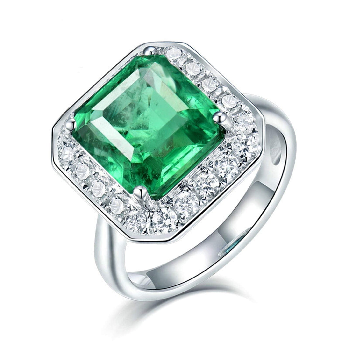Wedding Rings for Womens, White Gold Ring Womens 2 ct Emerald Diamond Wedding Bands Rings (White Gold)
