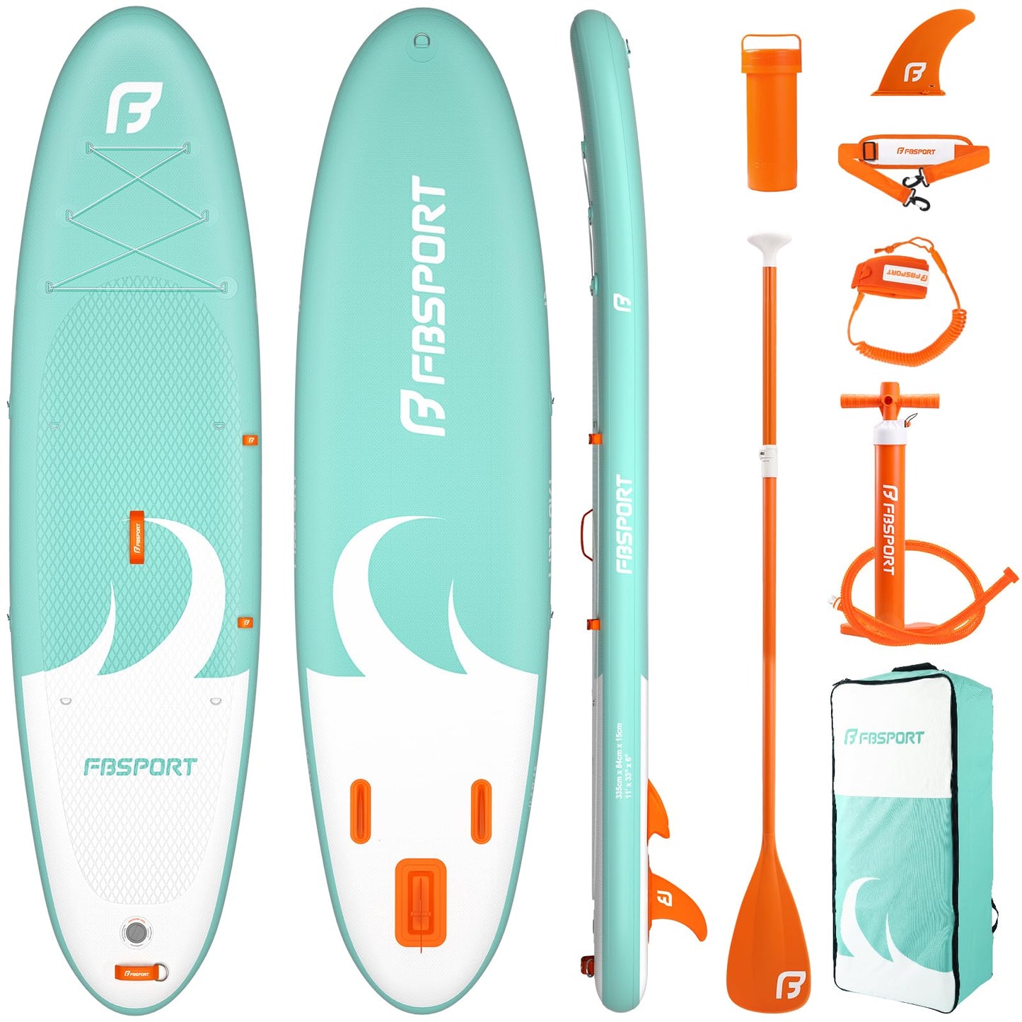 FBSPORT 11' Premium Stand Up Paddle Board, Yoga Board with SUP Accessories & Carry Bag | Wide Stance, Surf Control, Non-Slip Deck, Leash, Paddle and Pump for Youth & Adult