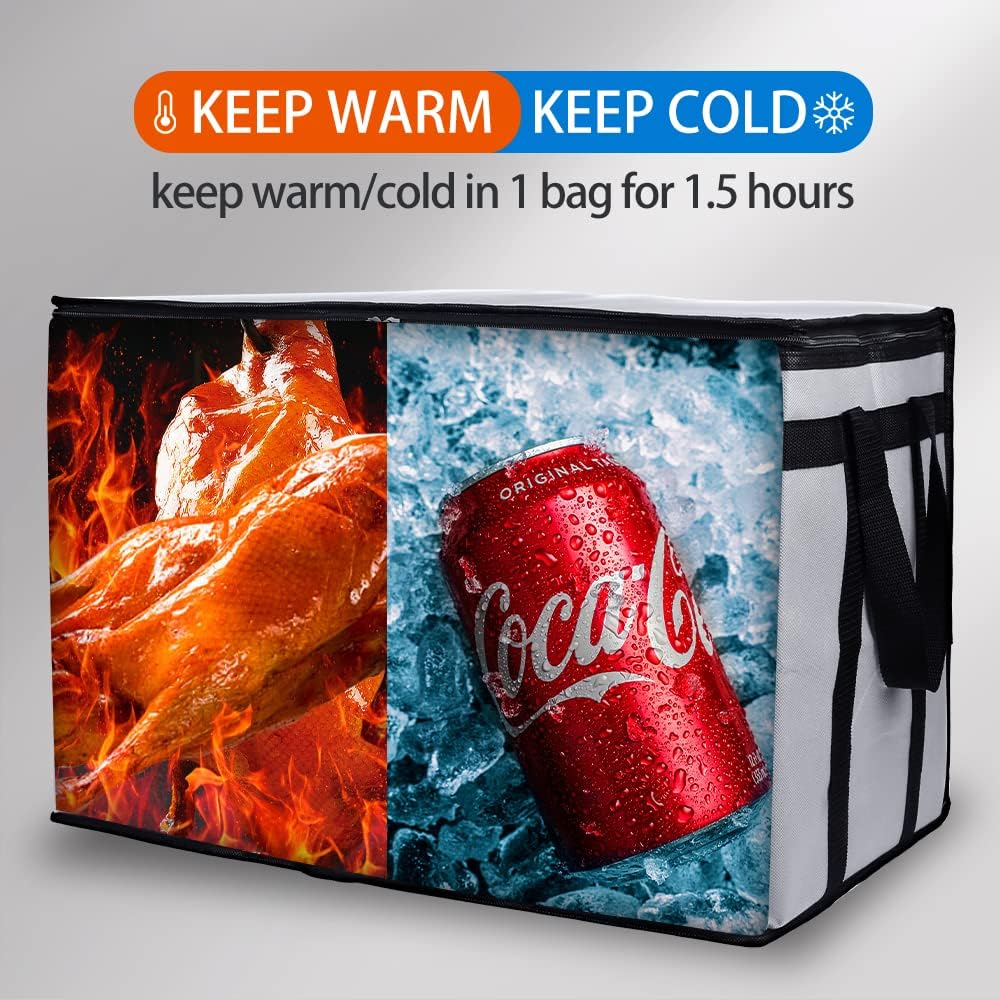 Bodaon Isolierte Essensliefertasche - Warm- & Kalthaltetransporttasche, Catering/Doordash Pizzawärmer, Einkaufstasche, Kühltasche für Partys (Schwarz-Rot, 1 St.), Ideal für den Transport warmer Speisen