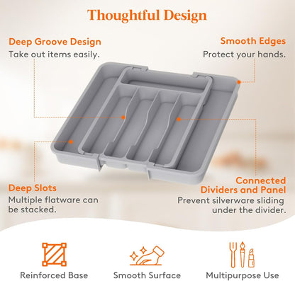 Lifewit Besteck Organizer, erweiterbarer Utensilien Organizer für die Küche, Utensilienhalter, verstellbarer Besteckkasten Schubladen Organizer für Löffel, Messer, Küchen Organizer und Aufbewahrung, Schwarz