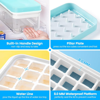 Eiswürfelform mit Deckel und Behälter, 56 Stück Eiswürfelformen, Eiswürfelschalen für den Gefrierschrank, Eiswürfelform mit 2 Schalen, Eiswürfelbehälter für den Gefrierschrank, auslaufsicherer abnehmbarer Deckel & Eisschaufel, für Whisky, Cocktail