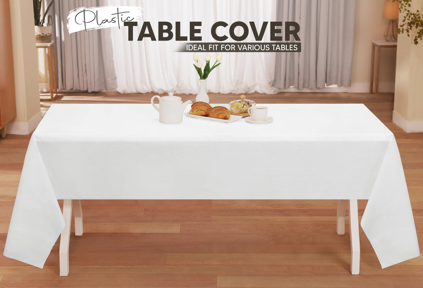 Utopia Kitchen Einweg-Tischdecke aus Kunststoff (12er Pack – 137x274 cm) Weiß Rechteckige Tischdecke Wasserdicht Schmutzabweisend Party-Tischdecke