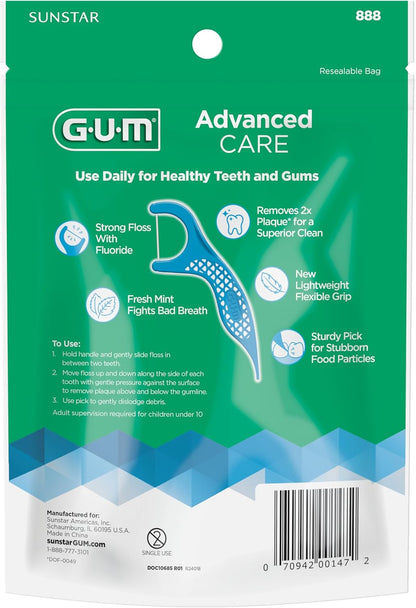 GUM Advanced Care Flosser Picks, angereichert mit Vitamin E & Fluorid, frischer Minzgeschmack, blau, 150 Flosser (1 Beutel)