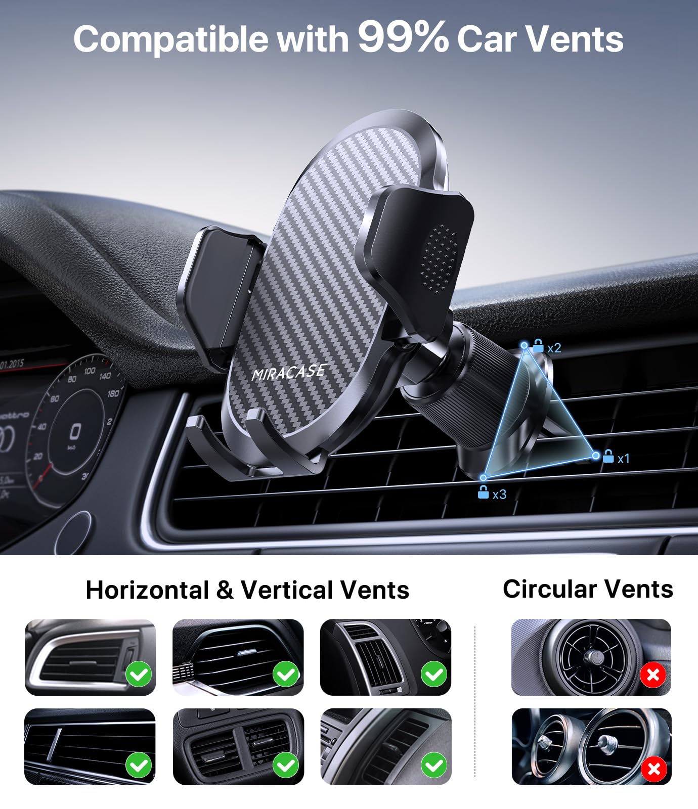 Miracase Car Phone Mount, [Upgraded Strong Military Grade Suction Cup] Long Arm Phone Holder for Car Dashboard Windshield Vent, Hands Free Cell Phone Holder Compatible with All Mobile Phones