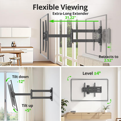 USX MOUNT Swivel TV Wall Mount for 26-60 Inch TVs up to 80 lbs, Single Articulating Arm, Full Motion TV Wall Mount Bracket with Swivel and Tilt, Max VESA 400x400mm