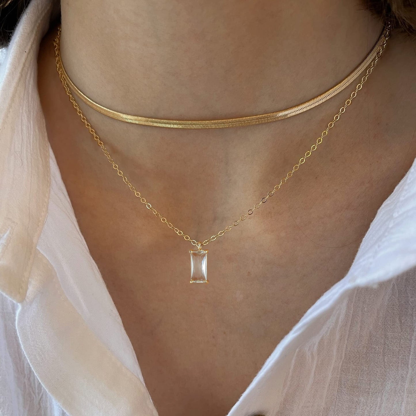 Tewiky Dainty 14k Gold Plated/Silver Cubic Zirconia Necklaces for Women, Simple CZ Jewelry Necklaces Trendy Gifts