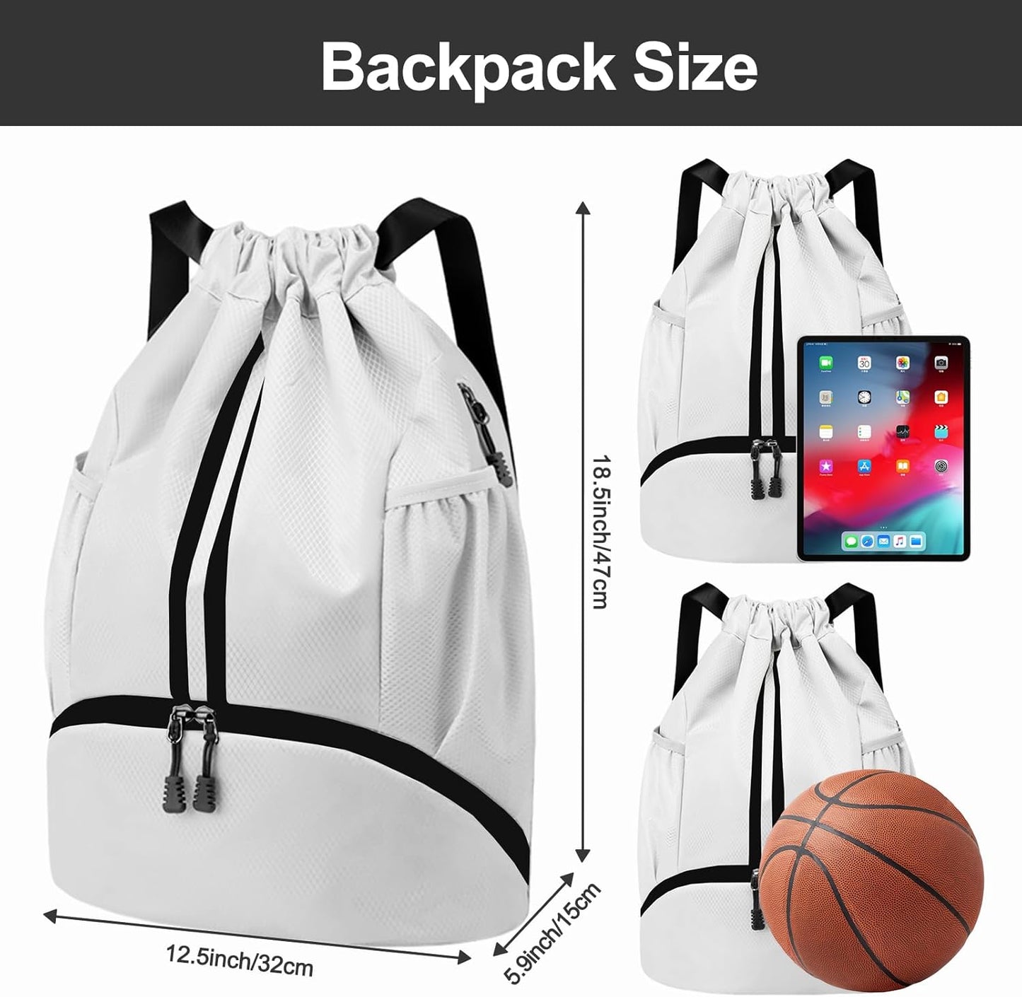 Hoedia Sports-Kordelzugrucksack – Schwimm-Turnbeutel mit Schuhfach und wasserdichter Tasche für Damen und Herren