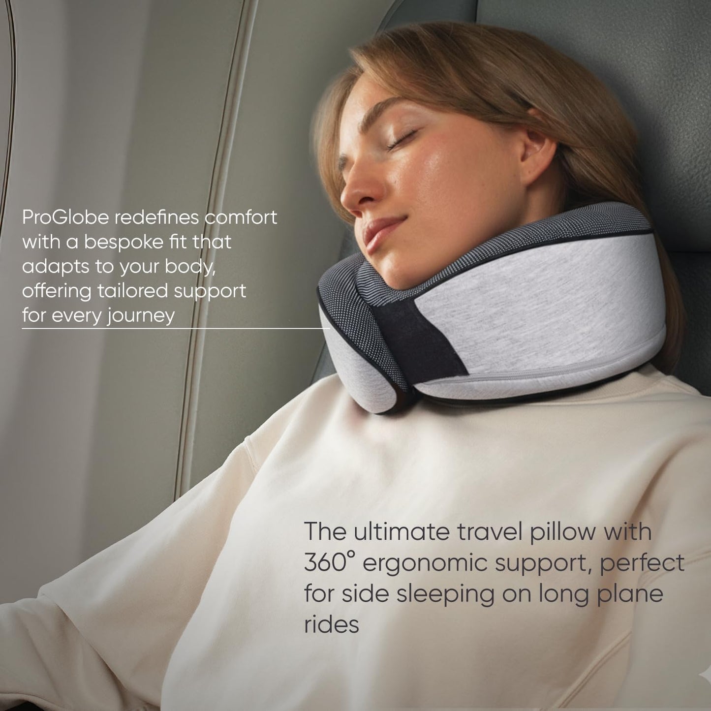 Proglobe Orthopädisches Nackenkissen Reise-Nackenkissen für Flugzeuge, Memory Foam Kit, aktualisiertes Ruhematerial, Flugreise-Set mit 3D-konturierter Augenmaske, Ohrstöpseln und luxuriösem Netzbeutel (Grau)