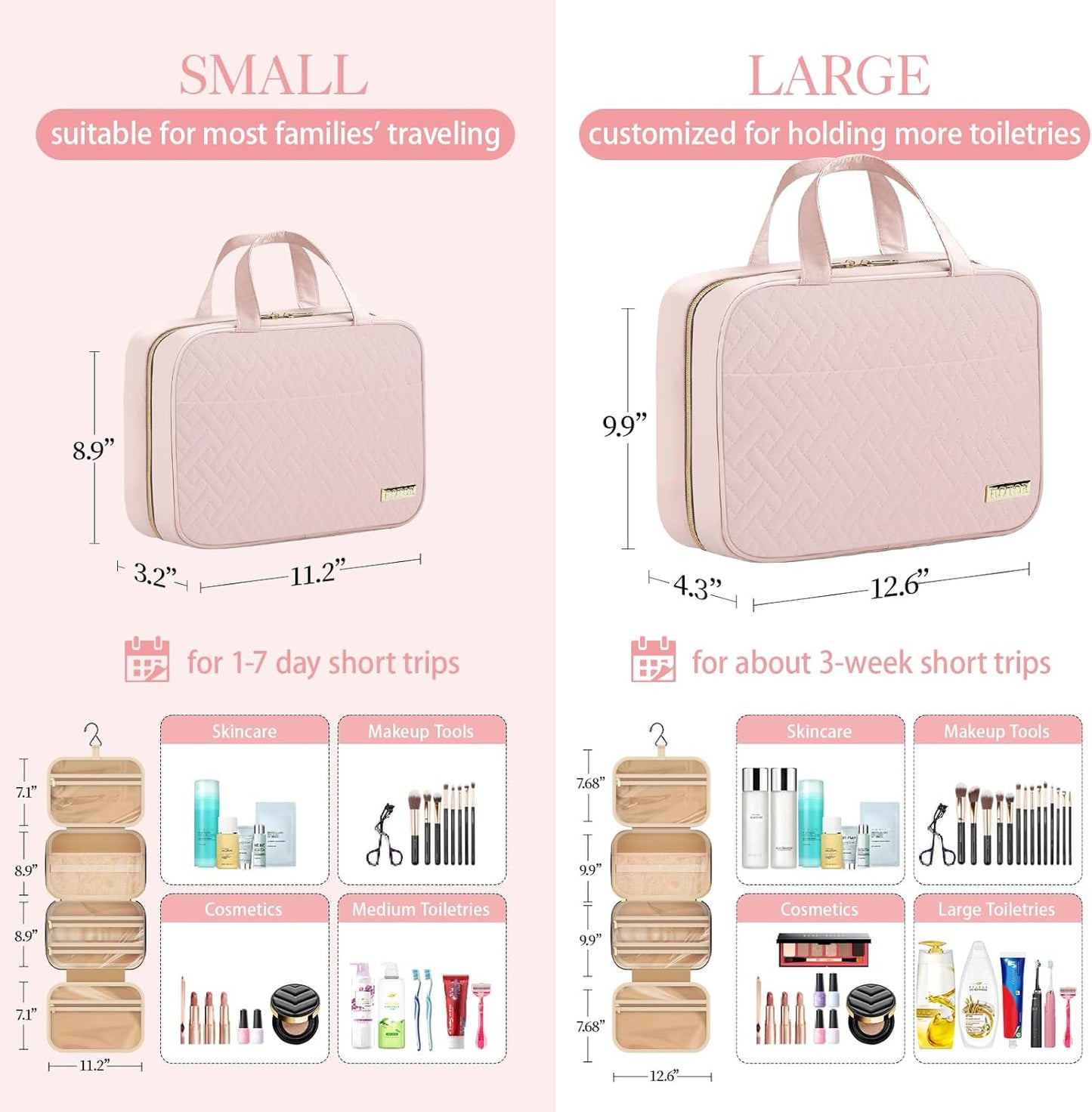 HOTOR Kulturtasche für Reisen - Kulturtasche mit Aufhängehaken für Damen & Herren, Kosmetiktasche/Großes Fach, Wasserdicht für Reiseaccessoires, Reiseutensilien, Klein, Schwarz