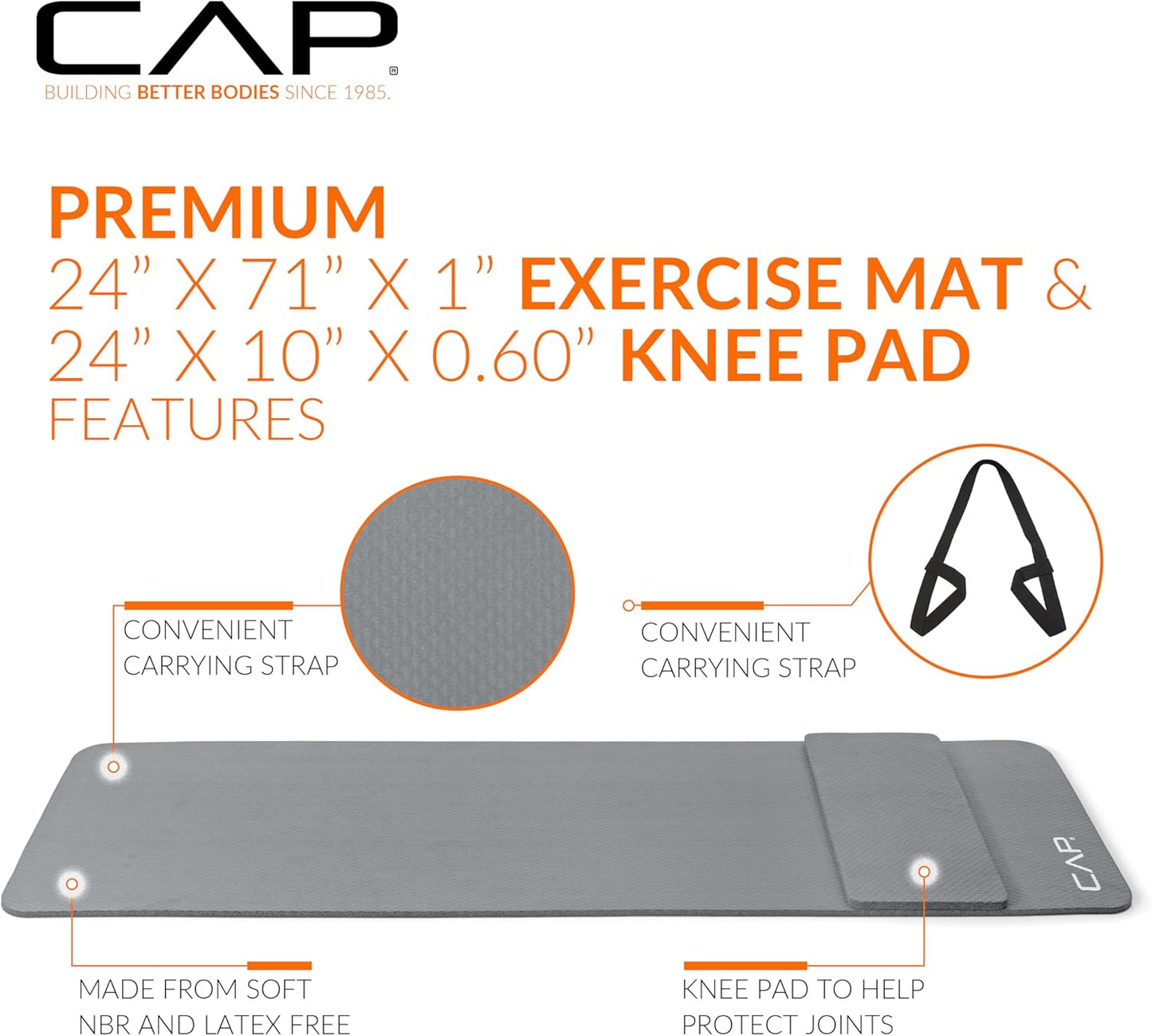 CAP Barbell Yogamatte mit hoher Dichte, 1,27 cm, mit Tragegurt | Mehrere Optionen