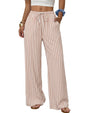 Sampeel Wide Leg Pants for Women Flowy Palazzo Drawstring Elastic Waist Trousers with Pockets Summer Beach Vacation Clothes
