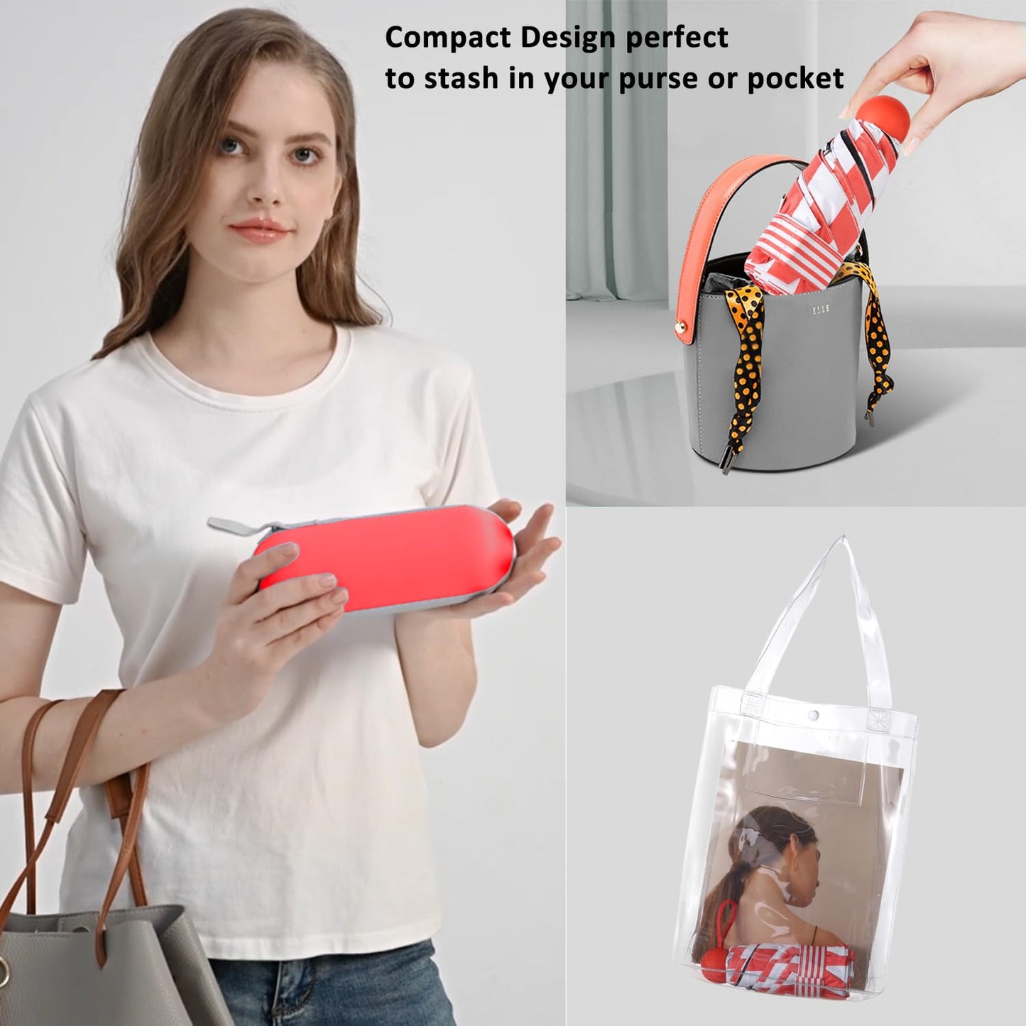 BAODINI Reiseutensilien Mini-Regenschirm für die Handtasche mit Etui Klein Kompakt UV-Sonnenschutz Leicht Winzig Tasche Manuelles Öffnen und Schließen Regenschirm für Damen, Kinder und Herren Passt in Handtasche Rucksack