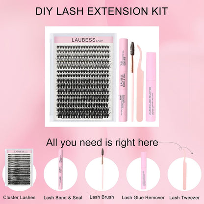 Wimpernverlängerungs-Set 20D+40D Cluster mit Kleber und Versiegelung – Wasserdichtes DIY-Wimpernverlängerungs-Set mit Pinzette (Set 20D/40D-0.07D-9-16Mix)