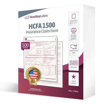 NextDayLabels - CMS 1500 / HCFA 1500 Insurance Claim Forms - Laser/Ink-Jet Compatible (New Version 02/12) Letter Size 8-12" x 11", 1000 Sheets Per Pack