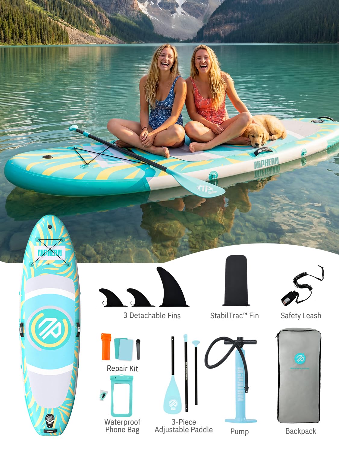 Niphean（Ultra-Light） Inflatable Paddle Board with StabilTrac Fin and Durable SUP Accessories, 10' Stand Up Paddle Boards for Adults & Youth, Versatile Yoga Paddle Board, Gift Ideas