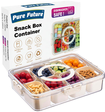 2 Pack Snackle Box –Air Tight Snack Containers with Divided, Lids&Handle –Clear Serving Tray for Fruits, Candy, Nuts –Portable for Travel, Parties, Daily Use (8 Containers Dishwasher Safe)