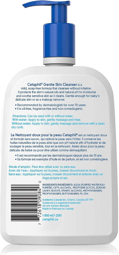 Cetaphil Milde Hautreinigung (473 ml) – Feuchtigkeitsspendende Gesichts- und Körperreinigung – Ideal für empfindliche, trockene Haut – Nicht reizend, parfümfrei und von Dermatologen empfohlen