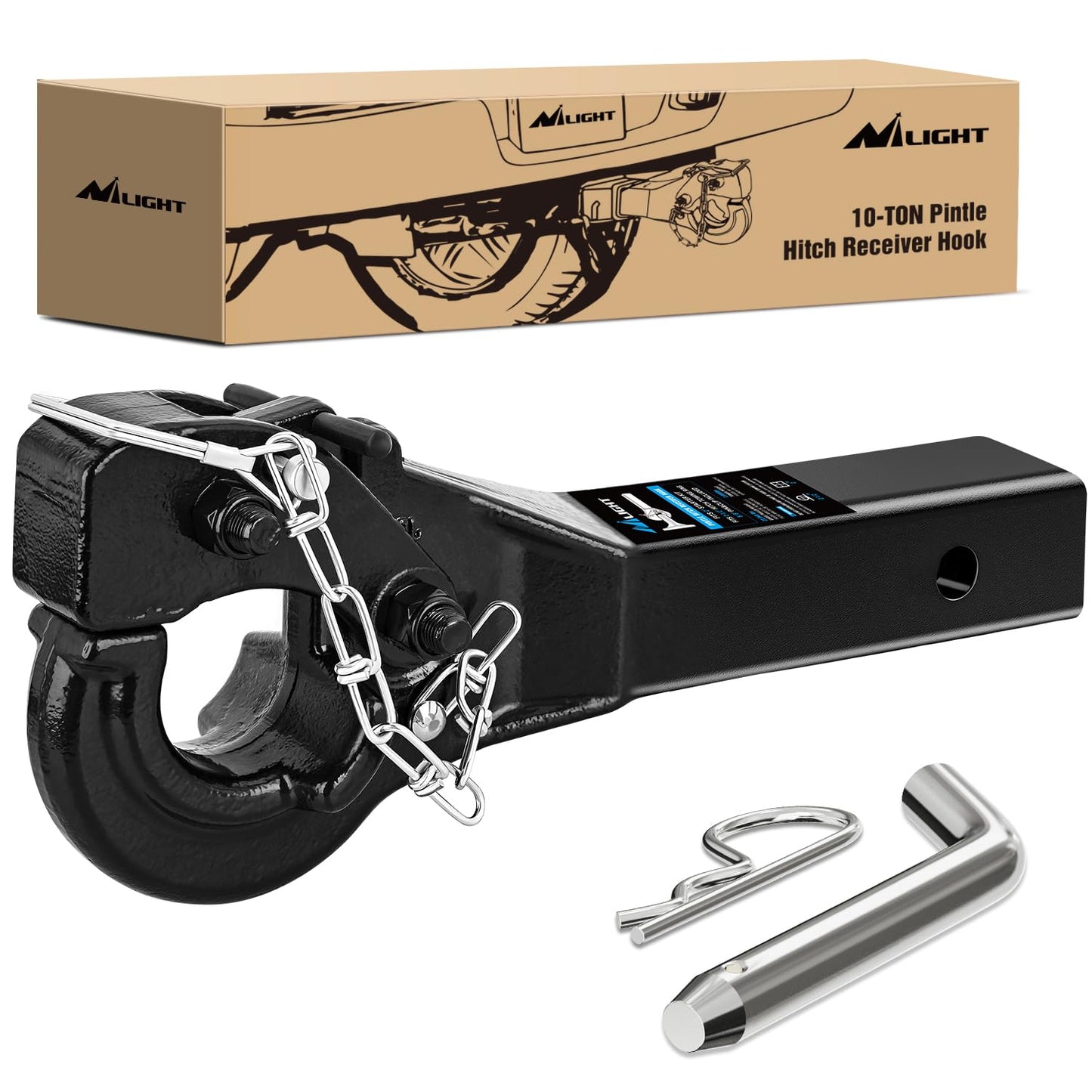 Nilight Anti-Theft Shackle Hitch Receiver 2Inch 45000 LBs Breaking Strength 3/4" Anti-Theft D Ring Shackle 5/8" Trailer Hitch Lock Pin Heavy Duty Solid Towing Kit for Trucks Off Road (Black)