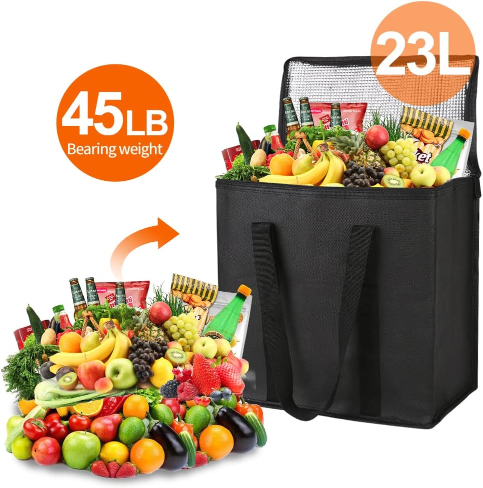 Bodaon Isolierte Essensliefertasche - Warm- & Kalthaltetransporttasche, Catering/Doordash Pizzawärmer, Einkaufstasche, Kühltasche für Partys (Schwarz-Rot, 1 St.), Ideal für den Transport warmer Speisen