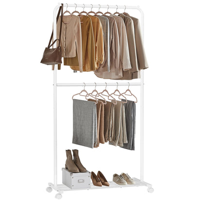 SONGMICS Clothes Rack with Wheels, Clothing Rack for Hanging Clothes, 25.4 mm Metal Garment Rack with Dense Mesh Storage Shelf, 110 lb Load Capacity, 2 Brakes, Black UHSR25BK