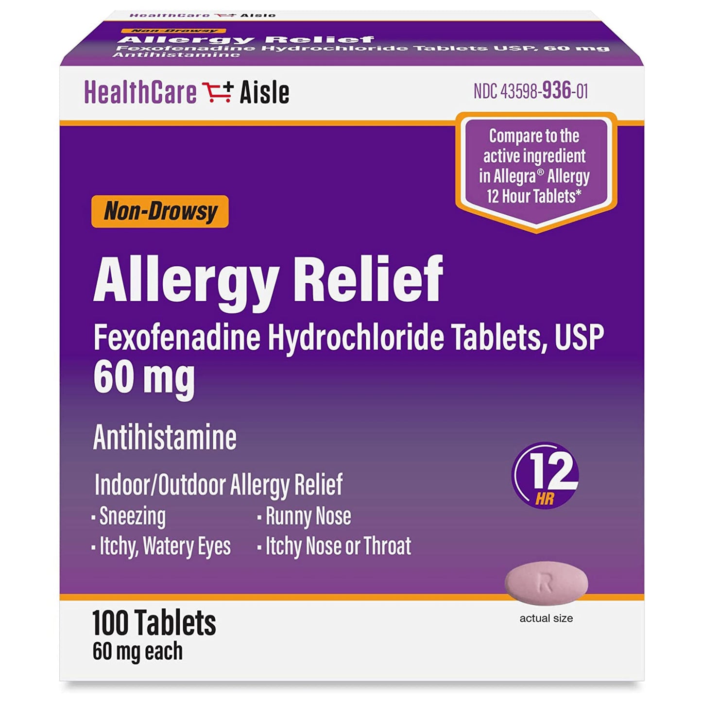 HealthCareAisle Allergy Relief - Fexofenadine Hydrochloride Tablets USP, 180 mg - 180 Tablets - Allergy Medication, Non-Drowsy 24-Hour Relief, (Pack of 2)