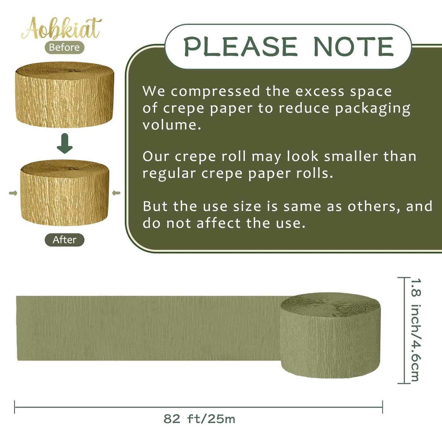 AOBKIAT Decoraciones para Fiesta de Bodas, 5 Rollos de Serpentinas de Papel Crepé Color Verde Oliva Caqui para Bodas Boho Verdes, Cumpleaños, Despedidas de Soltera/Bebé