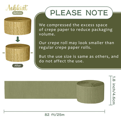 AOBKIAT Decoraciones para Fiesta de Bodas, 5 Rollos de Serpentinas de Papel Crepé Color Verde Oliva Caqui para Bodas Boho Verdes, Cumpleaños, Despedidas de Soltera/Bebé