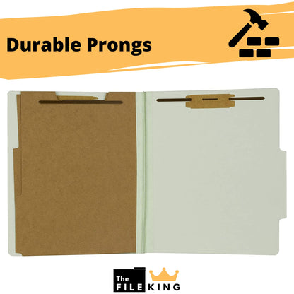 The File King Classification Folders 2 Dividers Letter Size - Light Green, 10 Pack | Pressboard Classification Folder | 2-Inch Expansion | Made in USA | Medical File Folders with Dividers and Prongs