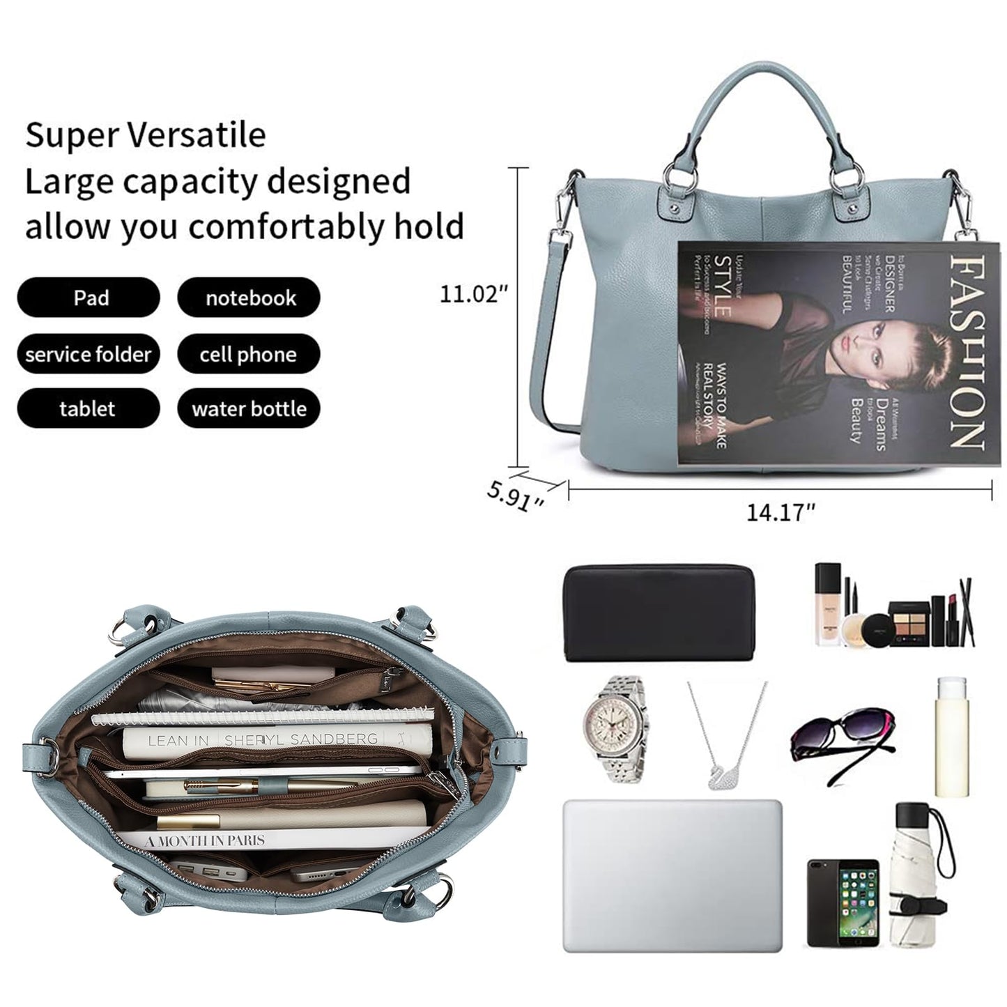 Kattee Damen Weiche Echtleder Tragetasche Schultertasche Handtasche