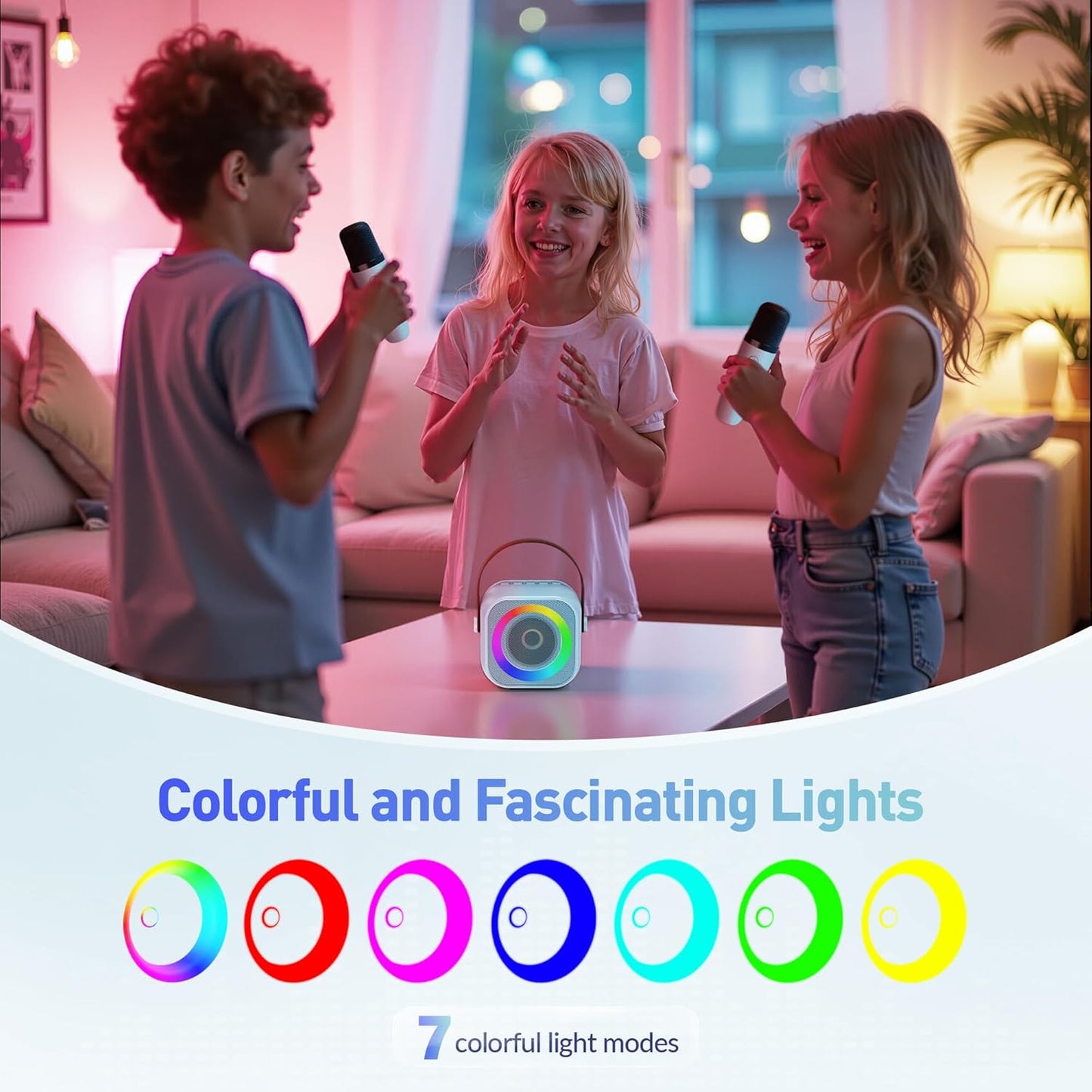Mini Karaoke Machine for Kids Adults, Portable Bluetooth Speaker with 2 Wireless Microphone, Birthday Gifts for Girls Boys Ages 4, 5, 6, 7, 8, 9, 10, 12+ Years Old (Pinkcolor)