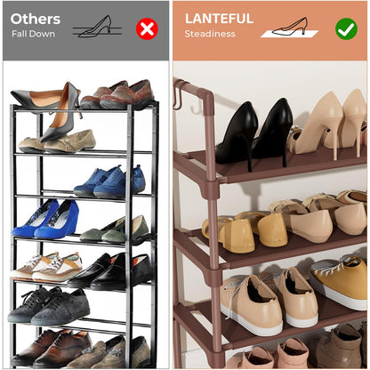 LANTEFUL 3 Tier Shoe Rack for Closet, Shoe Organizer with 5 Hooks, Long Shoe Shelf Storage for Sneaker and Boot Stackable Free Standing Shoe Rack for Entryway, Garage, Small Spaces, Dorm