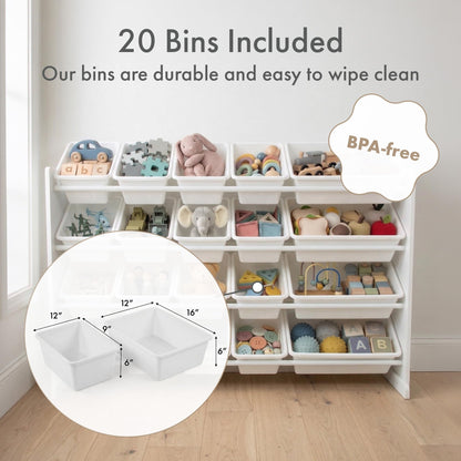 Humble Crew Toy Storage Organizer with 20 Removable Storage Bins for Kids Playroom, 4-Tier Toddler Toy Organization and Storage, Natural/White