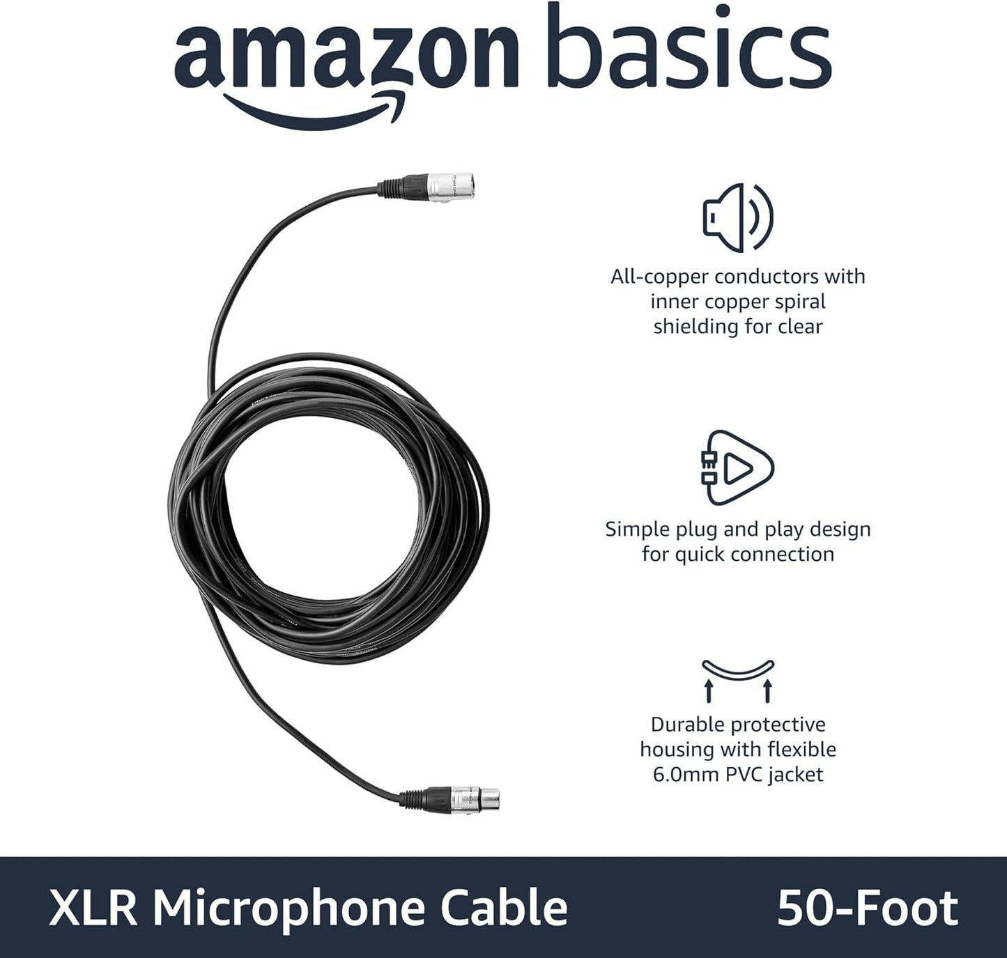 Amazon Basics XLR-Mikrofonkabel für Tonstudio-Lautsprecher, PA-System, Vollkupferleiter, 3 m, Schwarz