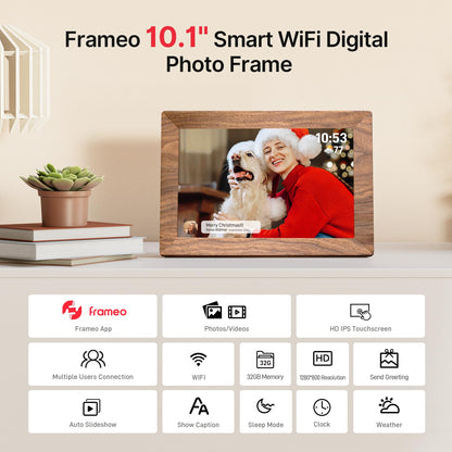 Frameo 10.1 Inch WiFi Digital Picture Frame, Smart Cloud Electronic Photo Frame with HD IPS Touch Screen Slideshow 32GB Memory Auto-Rotate Wall Mount, Share Photos/Videos from Phone - Gifts for Mom