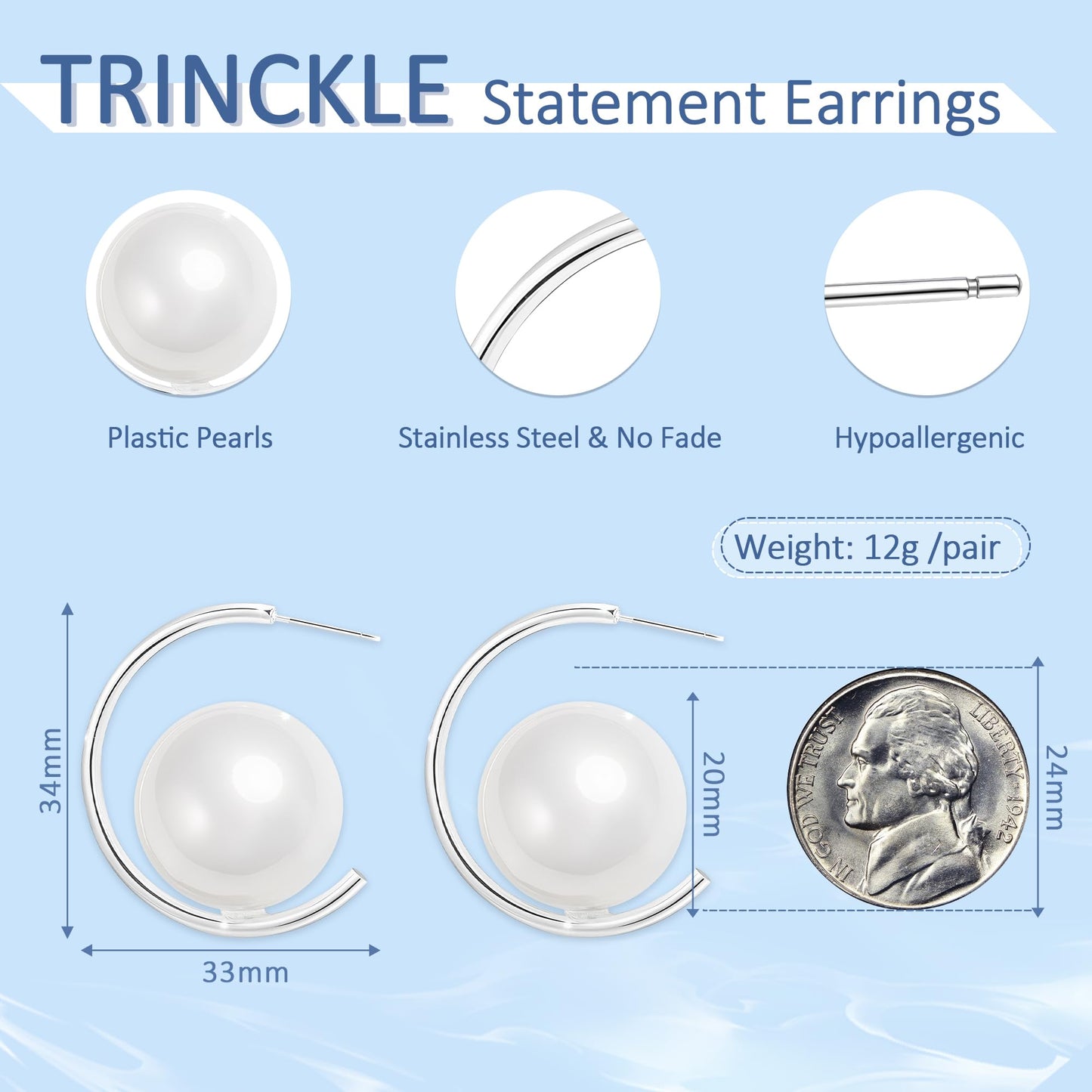 Trinckle Silber Tropfenohrringe mit Perlen, Silber Hängeohrringe für Frauen 5mm Brautperlen Lange Ohrringe für Muttertag, Weiß Boho Accessoires Hochzeitsschmuck, Silber Statement Ohrringe für Abschlussball Geburtstag