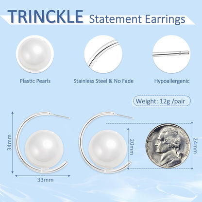 Trinckle Silber Tropfenohrringe mit Perlen, Silber Hängeohrringe für Frauen 5mm Brautperlen Lange Ohrringe für Muttertag, Weiß Boho Accessoires Hochzeitsschmuck, Silber Statement Ohrringe für Abschlussball Geburtstag
