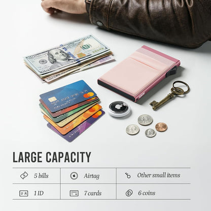YESIIW Minimalistisches Pop-up-Kartenetui für Herren, RFID-blockierend | Schlankes Visitenkartenetui mit Geldfach | Aluminium-Metall-Bankkartenetui für Scheine, Münzen und Debitkarten