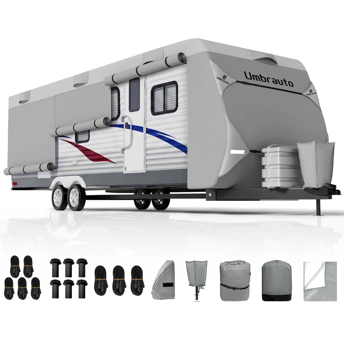 Umbrauto Class C RV Cover Fits 29-32’, Class C Motorhome Camper Cover, Heavy Duty 7 Layers Top Windproof Breathable RV Cover with 3Pcs Extra Straps, Adhesive Repair Patches, 6 Gutter Covers