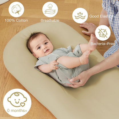 Lucakuins Baby Lounger, Bionic Design Baby Lounger for Newborn 0-24 Months, Soft Organic Cotton Breathable Lounger for Infants (Lovely Green)