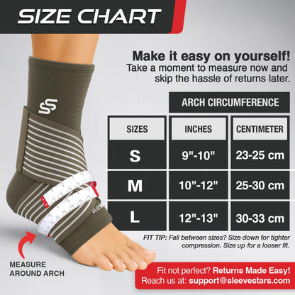 Sleeve Stars Knöchelbandage für Damen & Herren, Knöchelwickel für Verstauchungen, Kompressionsmanschette zur Linderung von Plantarfasziitis, Leicht anpassbare Unterstützung: mit abnehmbarem Gurt (Einzeln/M:25-30cm/Schwarz)