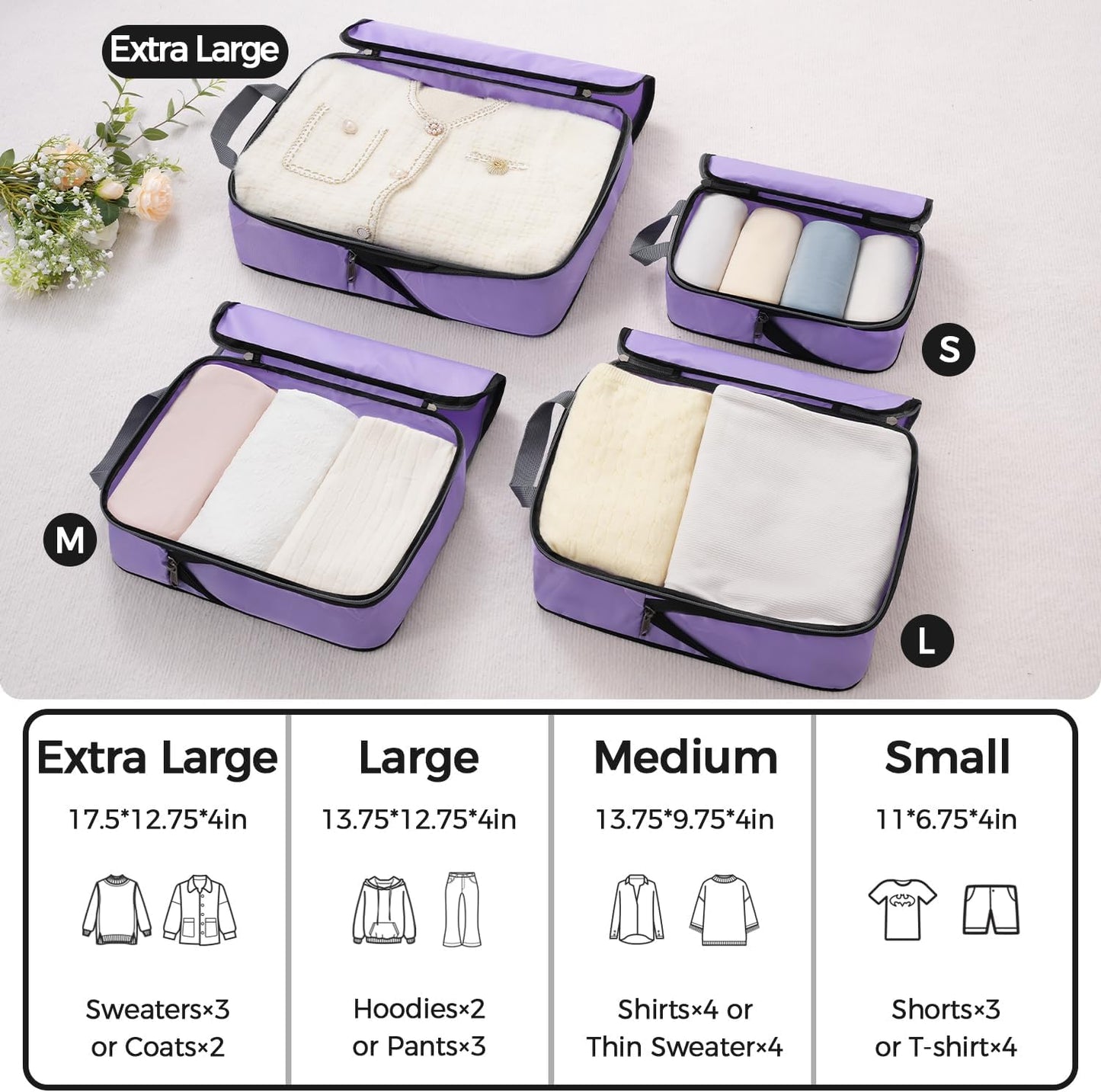 BAGAIL 4er-Set Kompressions-Packwürfel Reise-erweiterbare Packorganizer (Schwarz, 4er-Set)