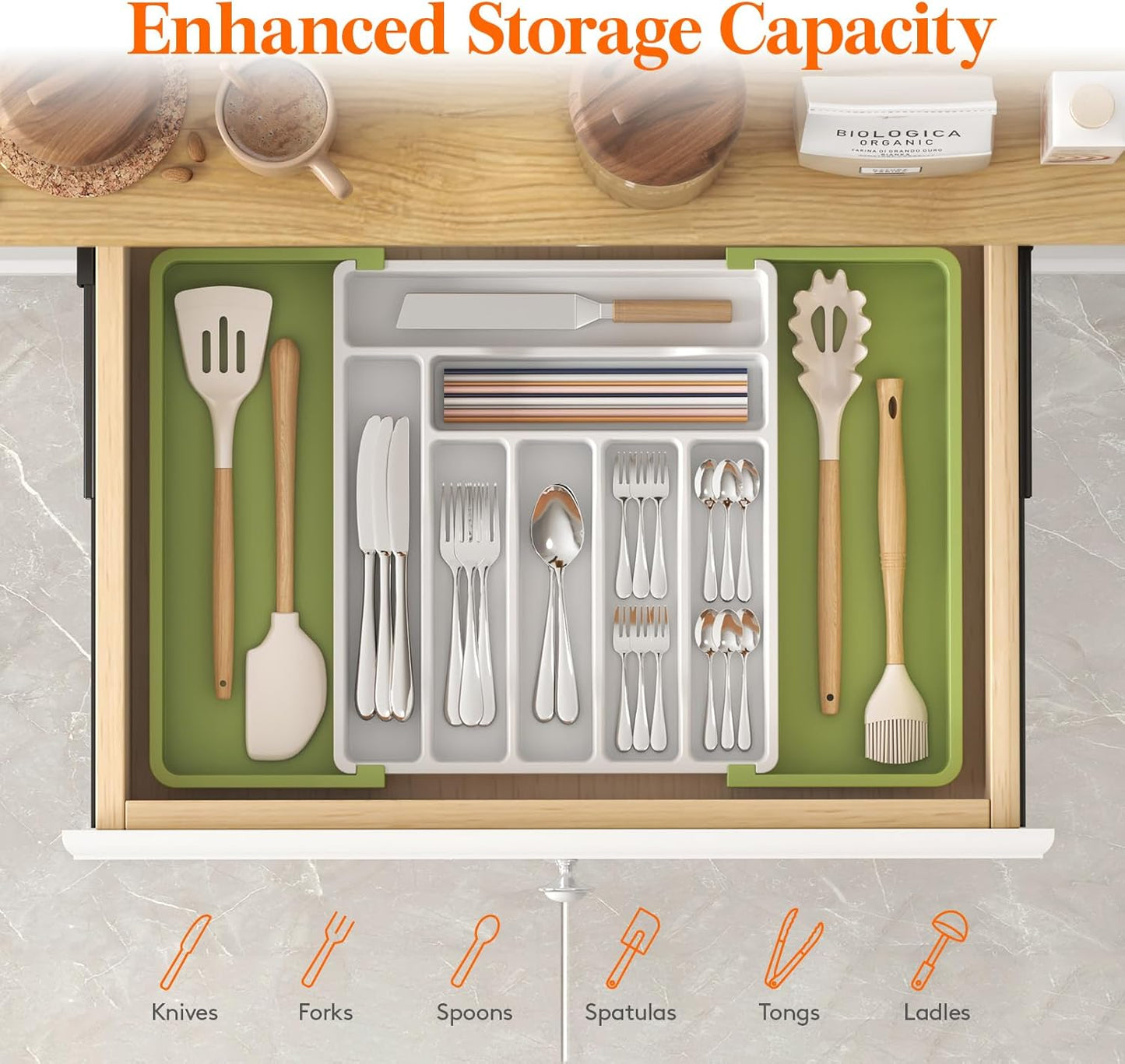 Lifewit Besteck Organizer, erweiterbarer Utensilien Organizer für die Küche, Utensilienhalter, verstellbarer Besteckkasten Schubladen Organizer für Löffel, Messer, Küchen Organizer und Aufbewahrung, Schwarz