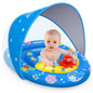 EZIGO Baby Pool Float with Canopy UPF50+ Sun Protection, Inflatable Kids Pool Floats with Ocean Animal Toys for Baby 6-36 Months, Infant Swimming Float with Adjustable Safety Seat for Boys Girls