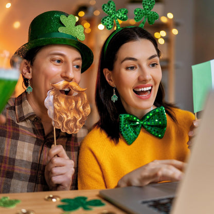 Prstvil St. Patricks Day Ohrringe, grüne Kleeblatt-Ohrringe für Damen, St. Patrick's Day Accessoires Glücksbringer Creolen (Grün-2)