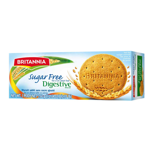 BRITANNIA Digestive Sugar Free Biscuits 12.34oz (350g) - Whole Wheat Flavor Cookies - Breakfast & Tea Time Healthy Snacks (Pack of 1)