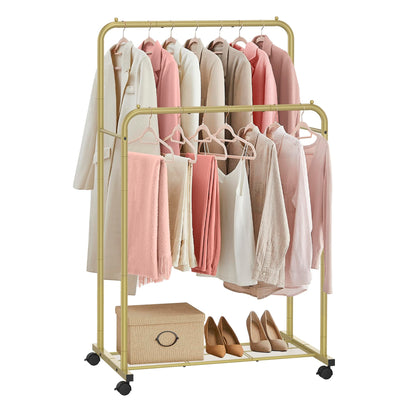SONGMICS Clothes Rack with Wheels, Clothing Rack for Hanging Clothes, 25.4 mm Metal Garment Rack with Dense Mesh Storage Shelf, 110 lb Load Capacity, 2 Brakes, Black UHSR25BK