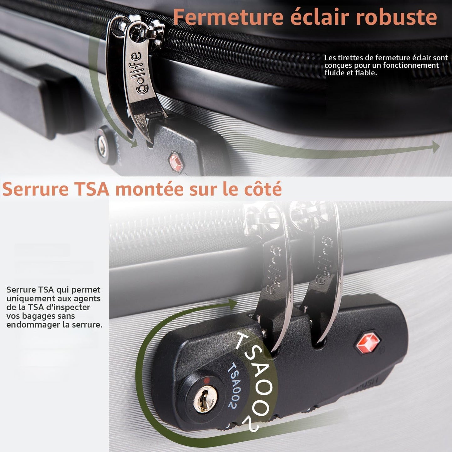 Coolife Koffer PC+ABS mit TSA-Schloss Rollkoffer Hartschale Leichtgewicht 20 Zoll 24 Zoll 28 Zoll (Orange, S (20 Zoll_Handgepäck))