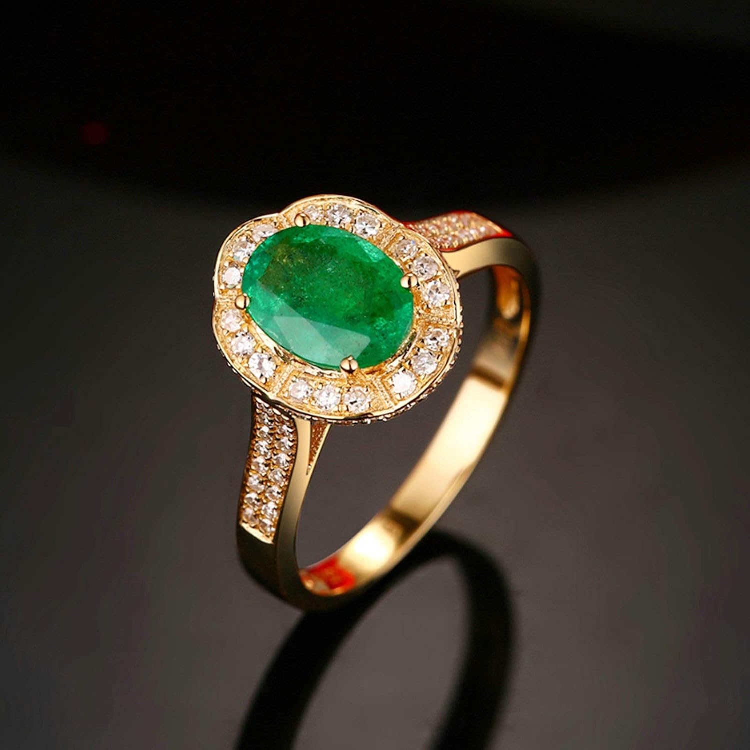 Aienid 18Ct Yellow Gold Wedding Bands for Women 1.01Ct Green Oval Cut Emerald with Diamond Inaly Wedding Rings for Women